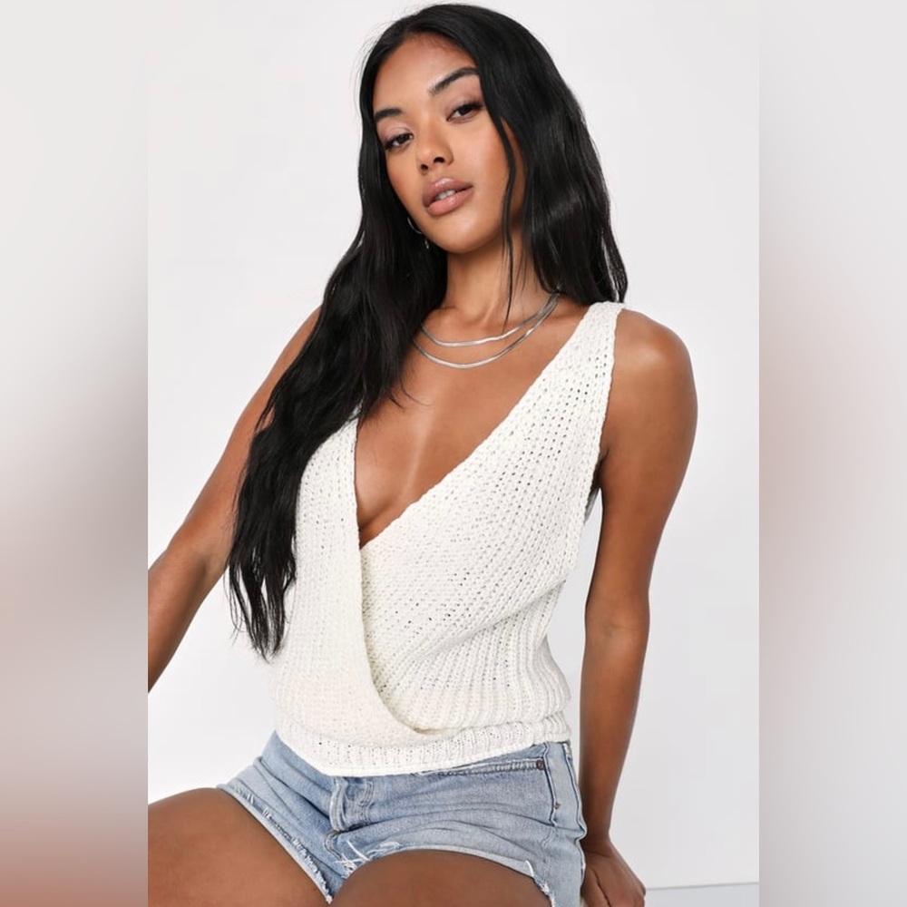 Lulus Daily Confidence Loose Knit Surplice Sweater Tank Top